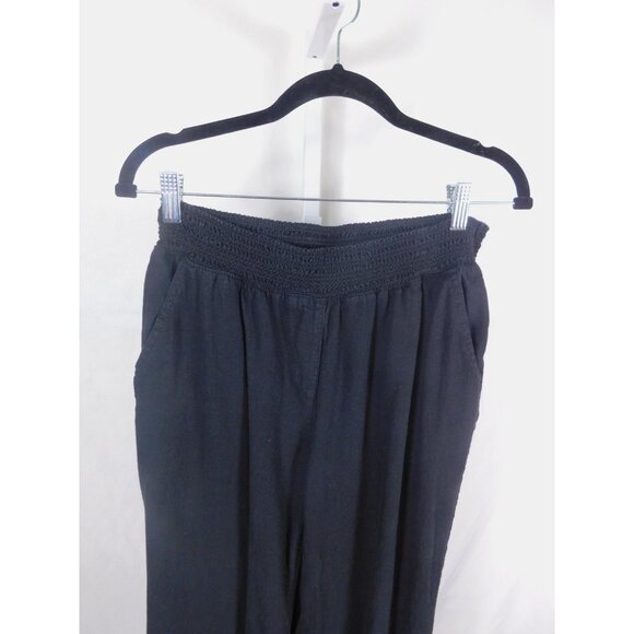 Briggs Pants Womens Medium Black Linen Blend Pull On Wide Leg Elastic Waist - Picture 2 of 9